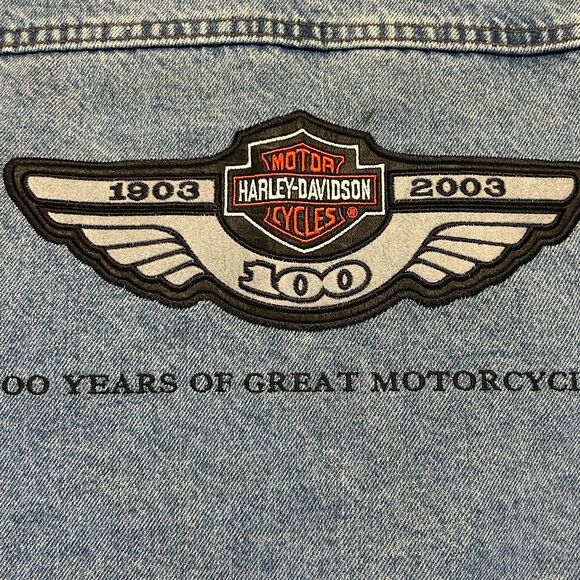 Harley-Davidson Denim Jacket Adult Small Button Up USMC Vietnam Veteran Patch - Picture 16 of 16